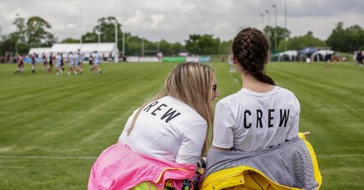 Two members of the event crew having fun