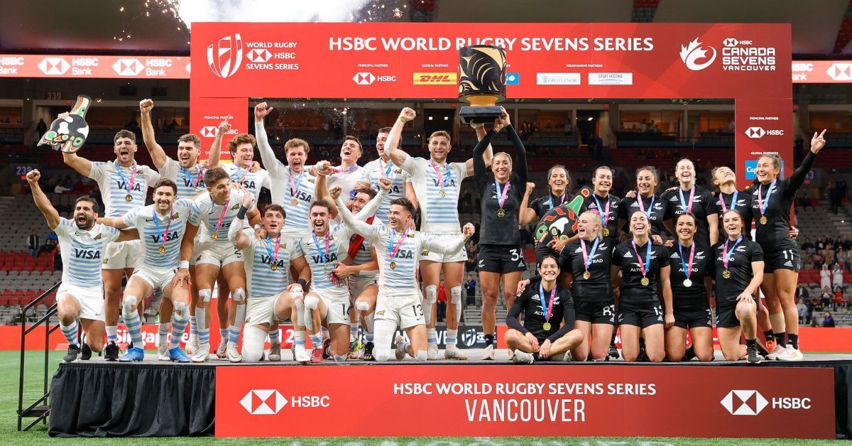 New Zealand and Argentina are the gold medal winners on day three of the HSBC Canada Sevens at BC Place Stadium on 5 March, 2023 in Vancouver, Canada.