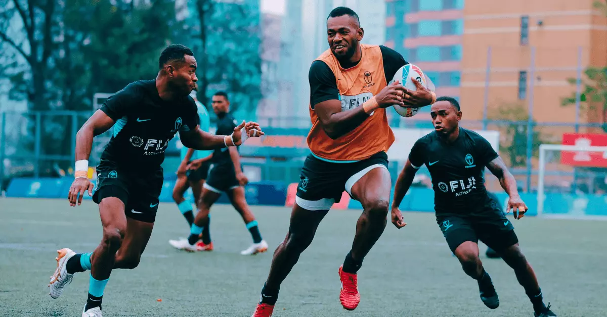 The Fijian Rugby sevens team during a training session ahead of the Hong Kong Sevens 2023