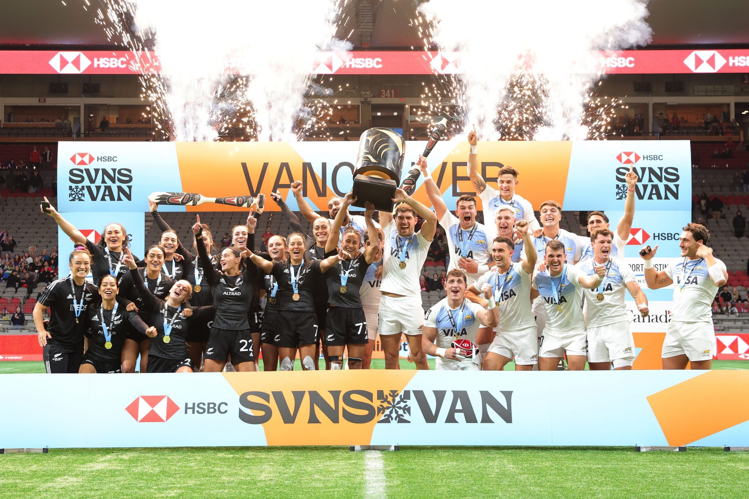 New Zealand and Argentina are the gold medal winners on day three the HSBC SVNS at BC Place on 25 February, 2024 in Vancouver, Canada.