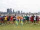 PERTH, AUS - January 22: Women's and men's team captains pose for a photo prior to the 2025 HSBC SVNS Perth at the South Perth Foreshore on January 22, 2025 in Perth, Australia.