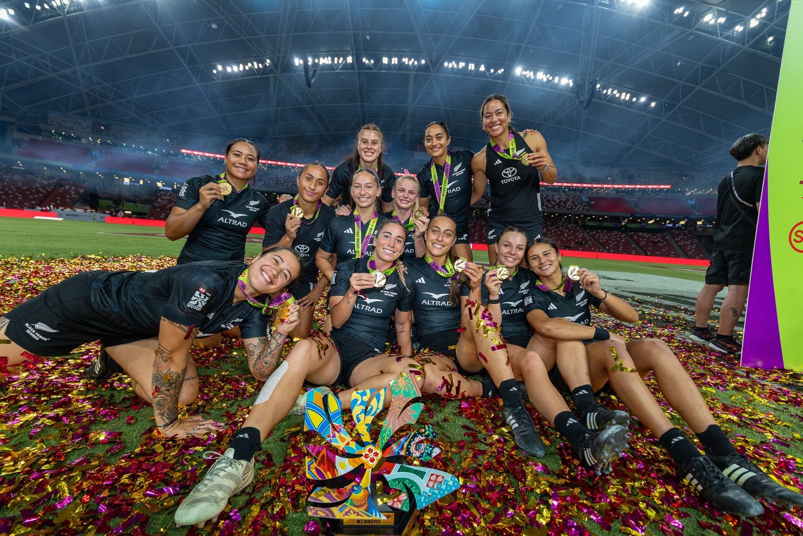 New Zealand defeated Australia 36–7 in the women's Cup Final at the 2026 HSBC SVNS Singapore at National Stadium on February 1, 2026 in Singapore.